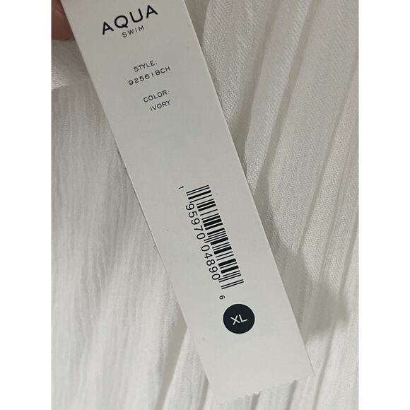NWT Aqua Swim Tiered Cover-up Maxi Dress •Women XL• Ivory Smocked Sleeveless - Picture 8 of 11